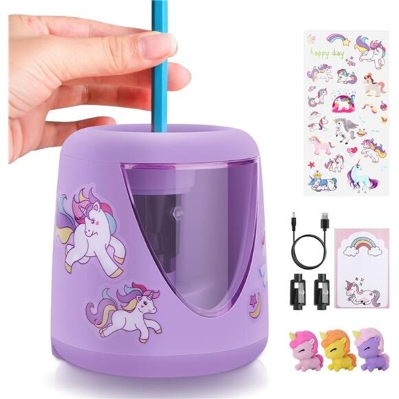 Kids Purple Unicorn‎ Electric Pencil Sharpeners for Home Office School Supplies - Picture 1 of 7